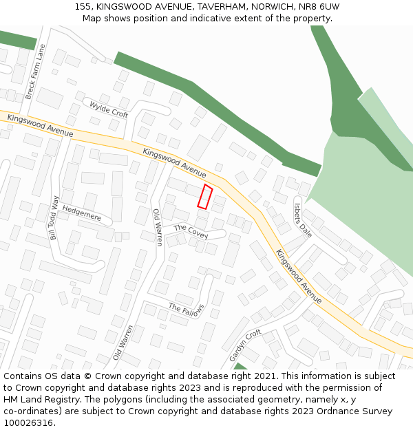 155, KINGSWOOD AVENUE, TAVERHAM, NORWICH, NR8 6UW: Location map and indicative extent of plot