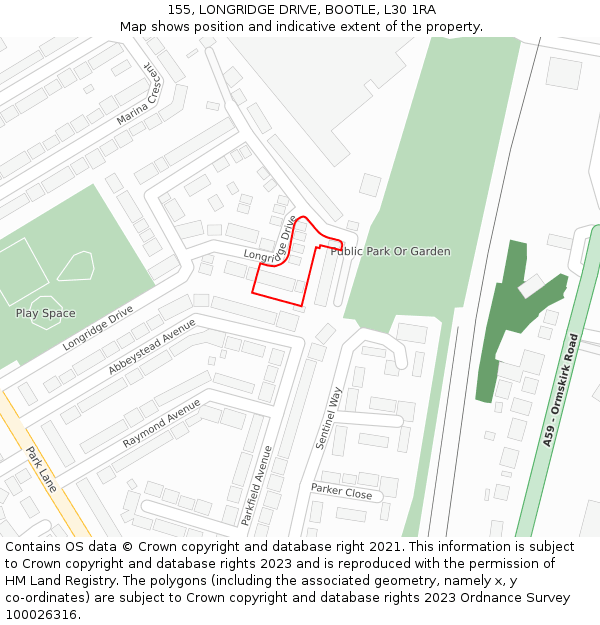 155, LONGRIDGE DRIVE, BOOTLE, L30 1RA: Location map and indicative extent of plot