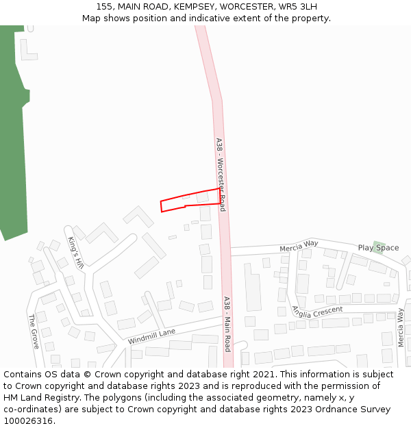 155, MAIN ROAD, KEMPSEY, WORCESTER, WR5 3LH: Location map and indicative extent of plot