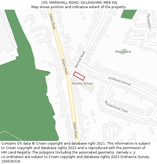 155, MARSHALL ROAD, GILLINGHAM, ME8 0AJ: Location map and indicative extent of plot