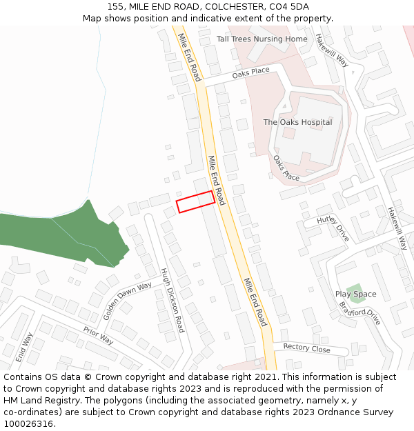 155, MILE END ROAD, COLCHESTER, CO4 5DA: Location map and indicative extent of plot