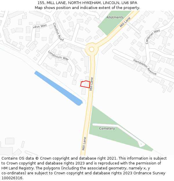 155, MILL LANE, NORTH HYKEHAM, LINCOLN, LN6 9PA: Location map and indicative extent of plot