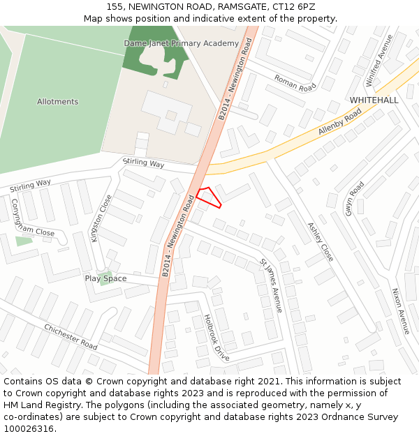 155, NEWINGTON ROAD, RAMSGATE, CT12 6PZ: Location map and indicative extent of plot