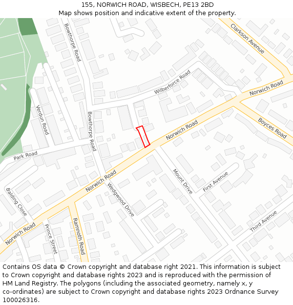 155, NORWICH ROAD, WISBECH, PE13 2BD: Location map and indicative extent of plot