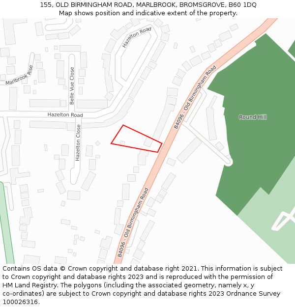 155, OLD BIRMINGHAM ROAD, MARLBROOK, BROMSGROVE, B60 1DQ: Location map and indicative extent of plot