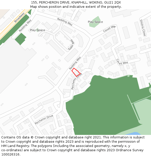 155, PERCHERON DRIVE, KNAPHILL, WOKING, GU21 2QX: Location map and indicative extent of plot