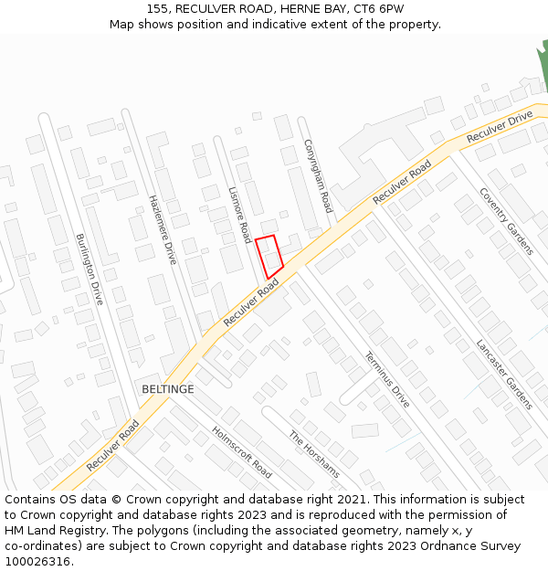 155, RECULVER ROAD, HERNE BAY, CT6 6PW: Location map and indicative extent of plot