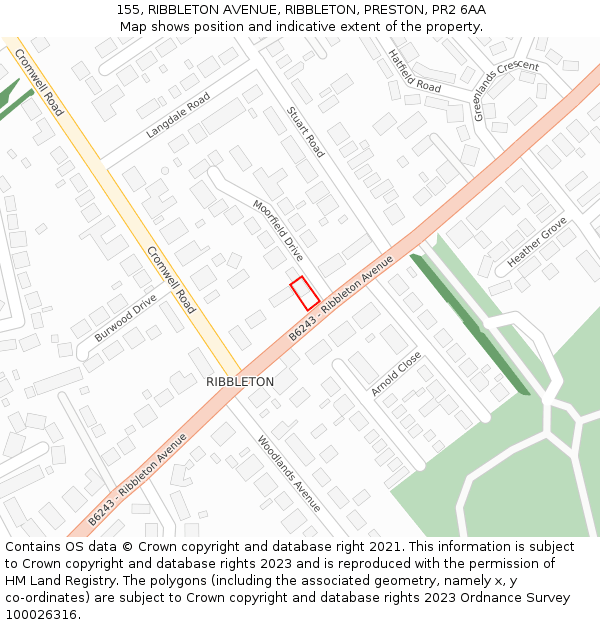 155, RIBBLETON AVENUE, RIBBLETON, PRESTON, PR2 6AA: Location map and indicative extent of plot