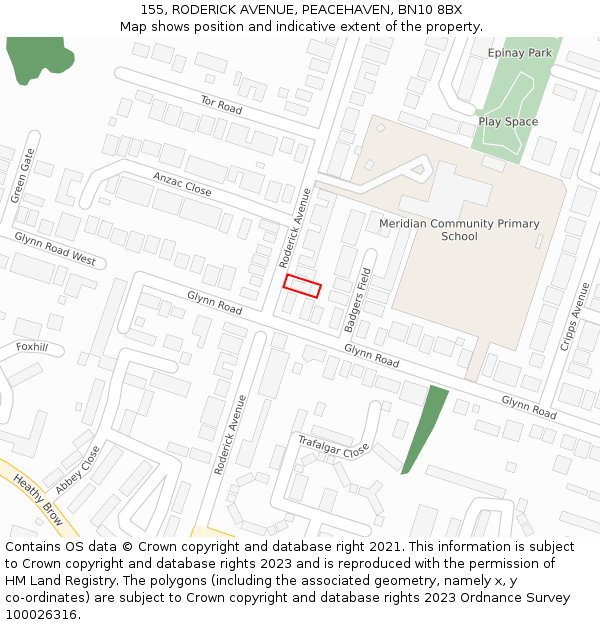 155, RODERICK AVENUE, PEACEHAVEN, BN10 8BX: Location map and indicative extent of plot