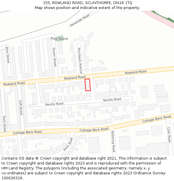 155, ROWLAND ROAD, SCUNTHORPE, DN16 1TQ: Location map and indicative extent of plot