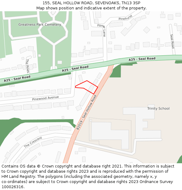 155, SEAL HOLLOW ROAD, SEVENOAKS, TN13 3SP: Location map and indicative extent of plot