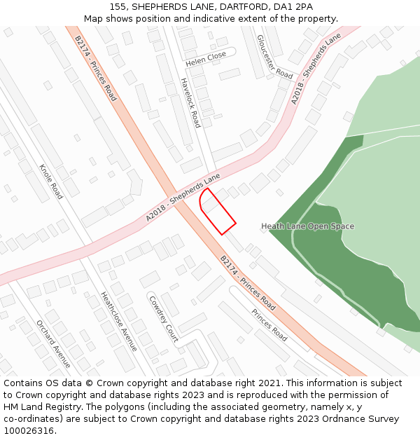 155, SHEPHERDS LANE, DARTFORD, DA1 2PA: Location map and indicative extent of plot
