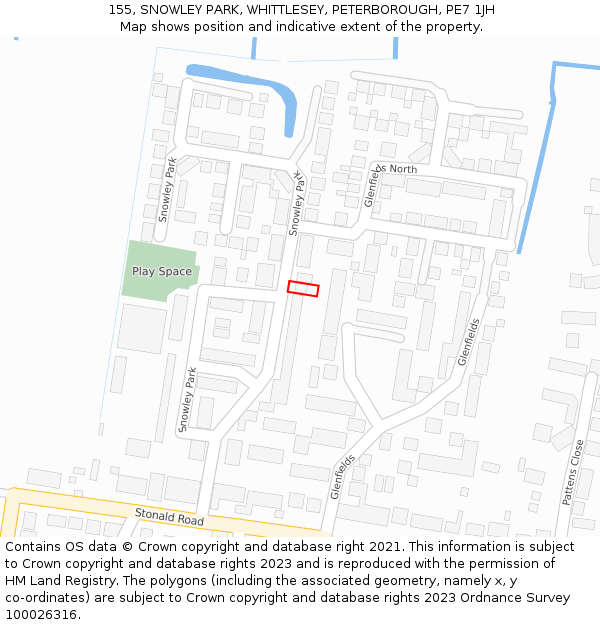 155, SNOWLEY PARK, WHITTLESEY, PETERBOROUGH, PE7 1JH: Location map and indicative extent of plot