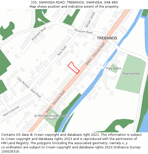 155, SWANSEA ROAD, TREBANOS, SWANSEA, SA8 4BS: Location map and indicative extent of plot