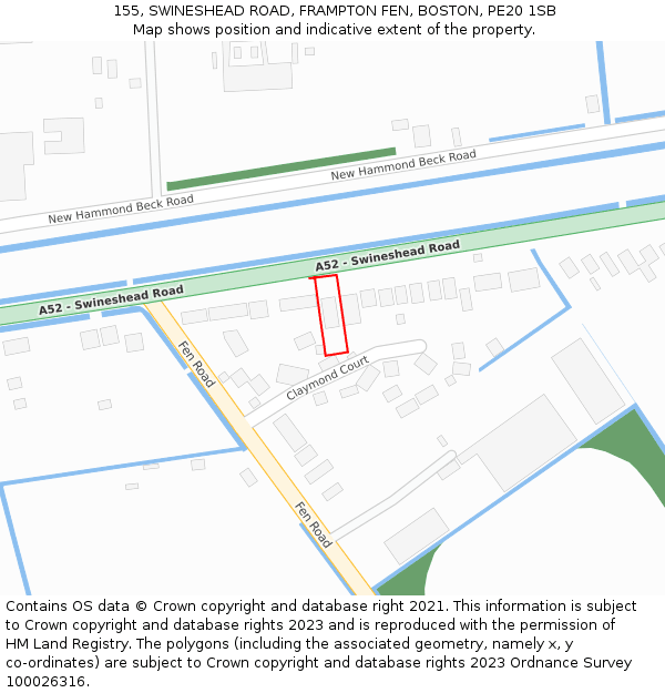 155, SWINESHEAD ROAD, FRAMPTON FEN, BOSTON, PE20 1SB: Location map and indicative extent of plot