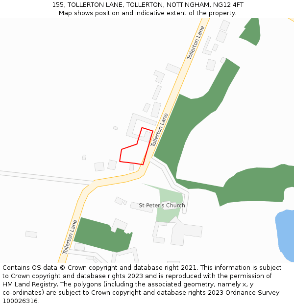 155, TOLLERTON LANE, TOLLERTON, NOTTINGHAM, NG12 4FT: Location map and indicative extent of plot