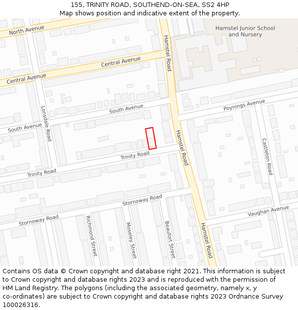 155, TRINITY ROAD, SOUTHEND-ON-SEA, SS2 4HP: Location map and indicative extent of plot