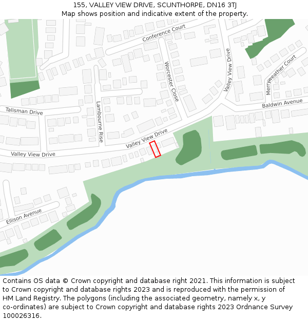 155, VALLEY VIEW DRIVE, SCUNTHORPE, DN16 3TJ: Location map and indicative extent of plot