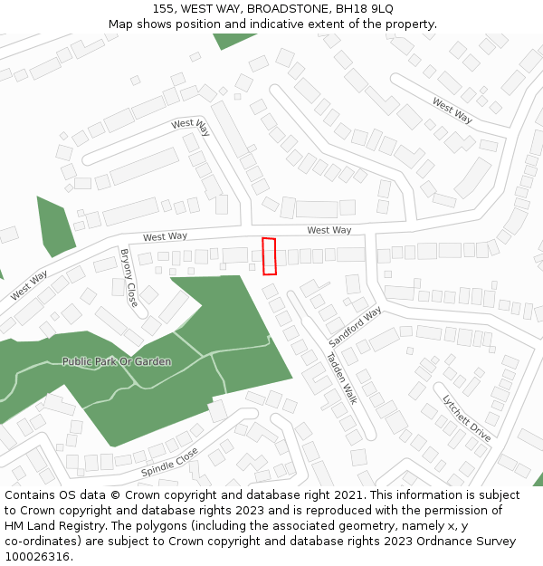 155, WEST WAY, BROADSTONE, BH18 9LQ: Location map and indicative extent of plot