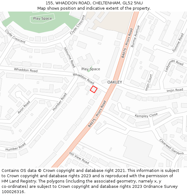 155, WHADDON ROAD, CHELTENHAM, GL52 5NU: Location map and indicative extent of plot