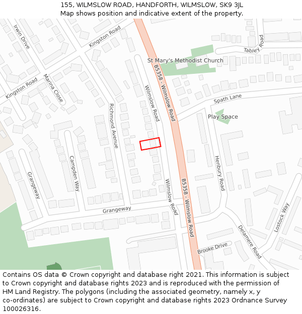 155, WILMSLOW ROAD, HANDFORTH, WILMSLOW, SK9 3JL: Location map and indicative extent of plot