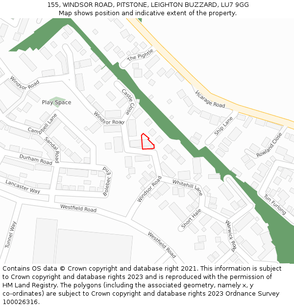 155, WINDSOR ROAD, PITSTONE, LEIGHTON BUZZARD, LU7 9GG: Location map and indicative extent of plot