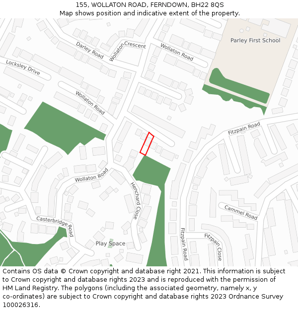 155, WOLLATON ROAD, FERNDOWN, BH22 8QS: Location map and indicative extent of plot