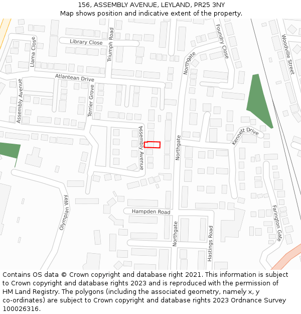 156, ASSEMBLY AVENUE, LEYLAND, PR25 3NY: Location map and indicative extent of plot