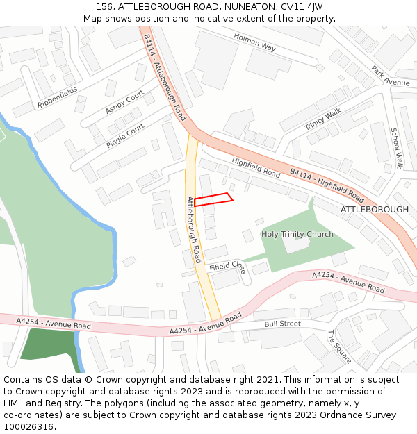 156, ATTLEBOROUGH ROAD, NUNEATON, CV11 4JW: Location map and indicative extent of plot