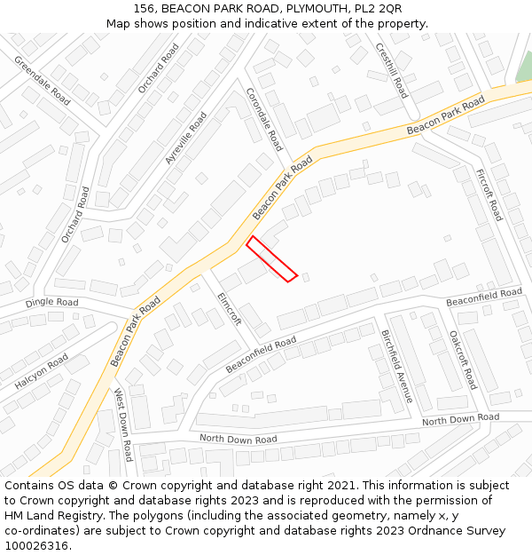 156, BEACON PARK ROAD, PLYMOUTH, PL2 2QR: Location map and indicative extent of plot