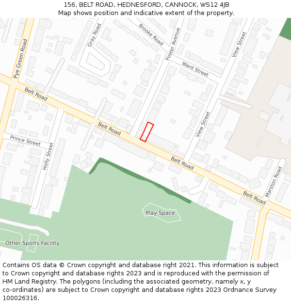 156, BELT ROAD, HEDNESFORD, CANNOCK, WS12 4JB: Location map and indicative extent of plot