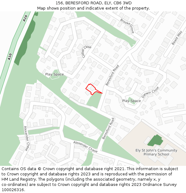 156, BERESFORD ROAD, ELY, CB6 3WD: Location map and indicative extent of plot