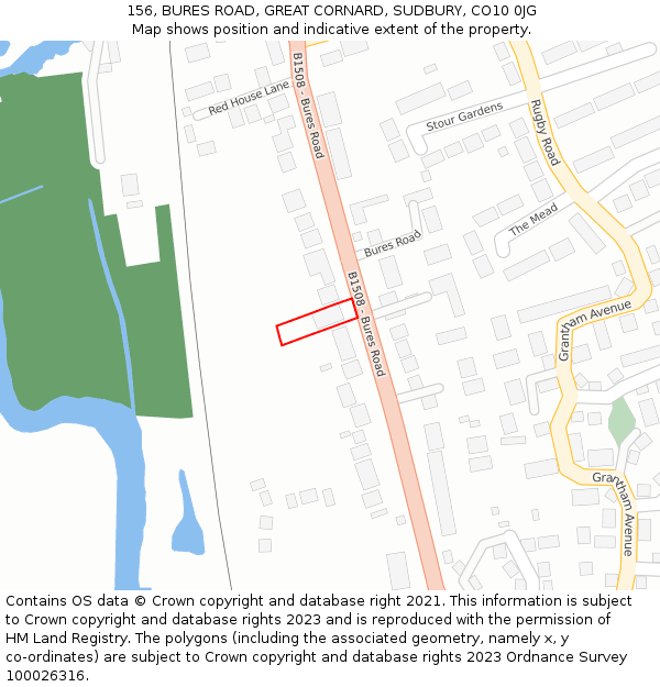 156, BURES ROAD, GREAT CORNARD, SUDBURY, CO10 0JG: Location map and indicative extent of plot