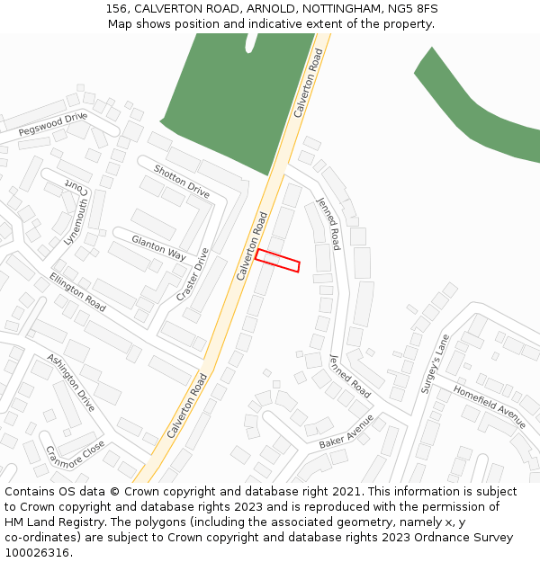 156, CALVERTON ROAD, ARNOLD, NOTTINGHAM, NG5 8FS: Location map and indicative extent of plot