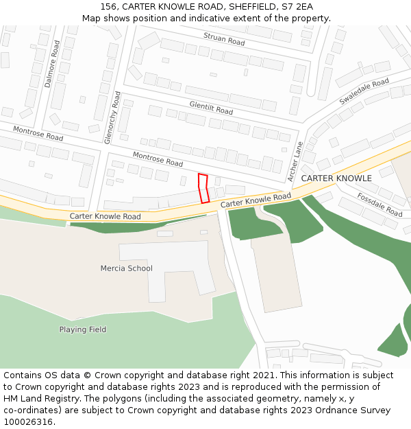 156, CARTER KNOWLE ROAD, SHEFFIELD, S7 2EA: Location map and indicative extent of plot