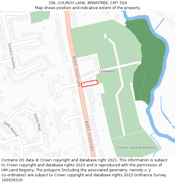 156, CHURCH LANE, BRAINTREE, CM7 5SA: Location map and indicative extent of plot