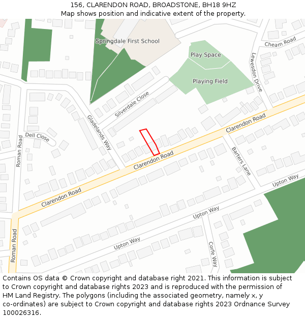 156, CLARENDON ROAD, BROADSTONE, BH18 9HZ: Location map and indicative extent of plot