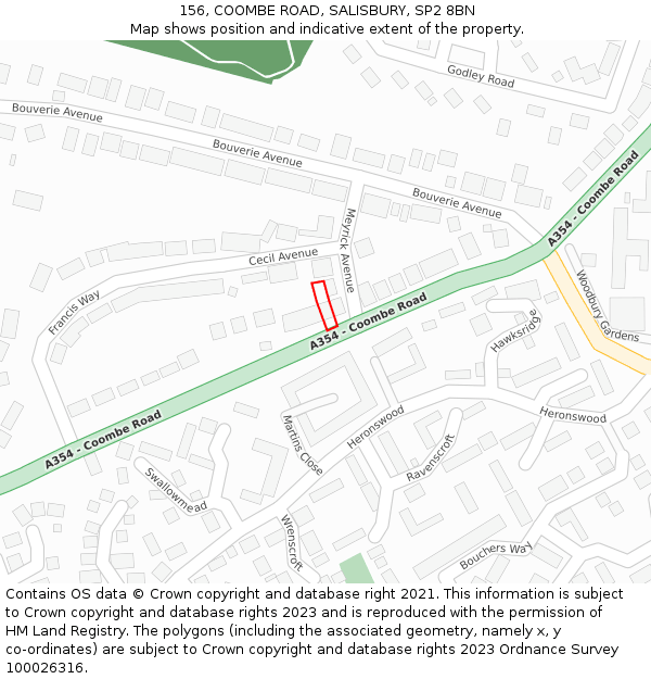 156, COOMBE ROAD, SALISBURY, SP2 8BN: Location map and indicative extent of plot
