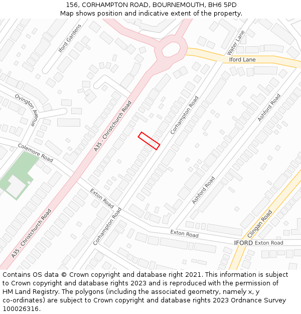 156, CORHAMPTON ROAD, BOURNEMOUTH, BH6 5PD: Location map and indicative extent of plot