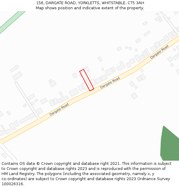 156, DARGATE ROAD, YORKLETTS, WHITSTABLE, CT5 3AH: Location map and indicative extent of plot