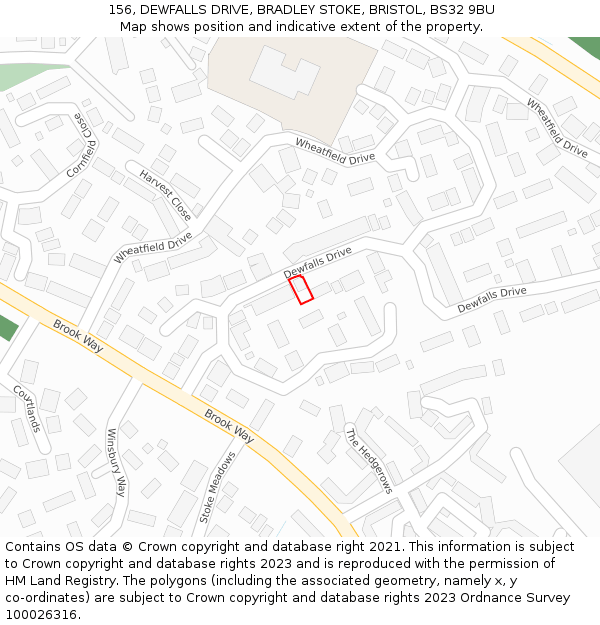 156, DEWFALLS DRIVE, BRADLEY STOKE, BRISTOL, BS32 9BU: Location map and indicative extent of plot