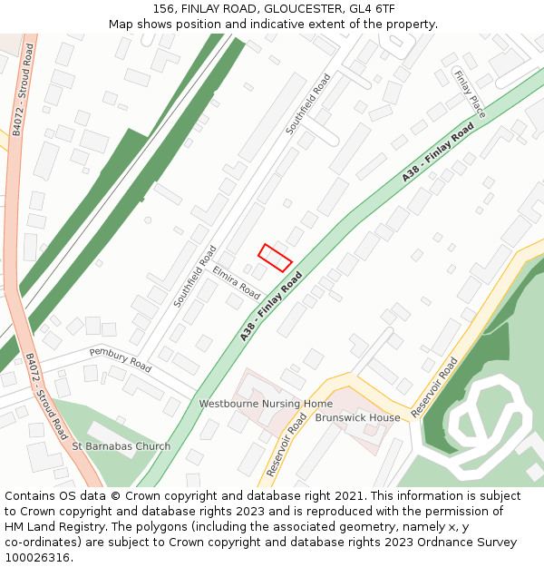 156, FINLAY ROAD, GLOUCESTER, GL4 6TF: Location map and indicative extent of plot