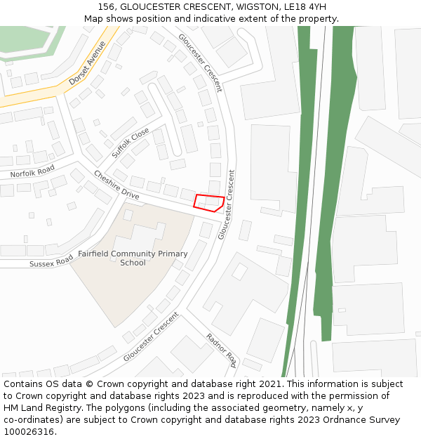 156, GLOUCESTER CRESCENT, WIGSTON, LE18 4YH: Location map and indicative extent of plot