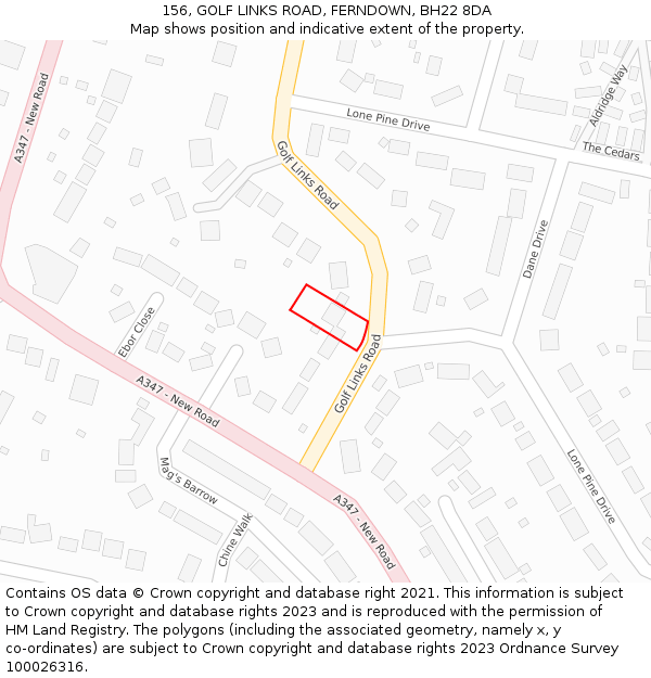 156, GOLF LINKS ROAD, FERNDOWN, BH22 8DA: Location map and indicative extent of plot