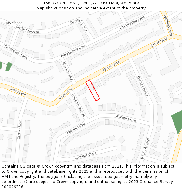 156, GROVE LANE, HALE, ALTRINCHAM, WA15 8LX: Location map and indicative extent of plot