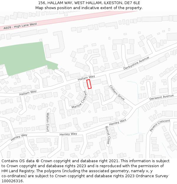 156, HALLAM WAY, WEST HALLAM, ILKESTON, DE7 6LE: Location map and indicative extent of plot