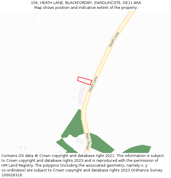 156, HEATH LANE, BLACKFORDBY, SWADLINCOTE, DE11 8AA: Location map and indicative extent of plot