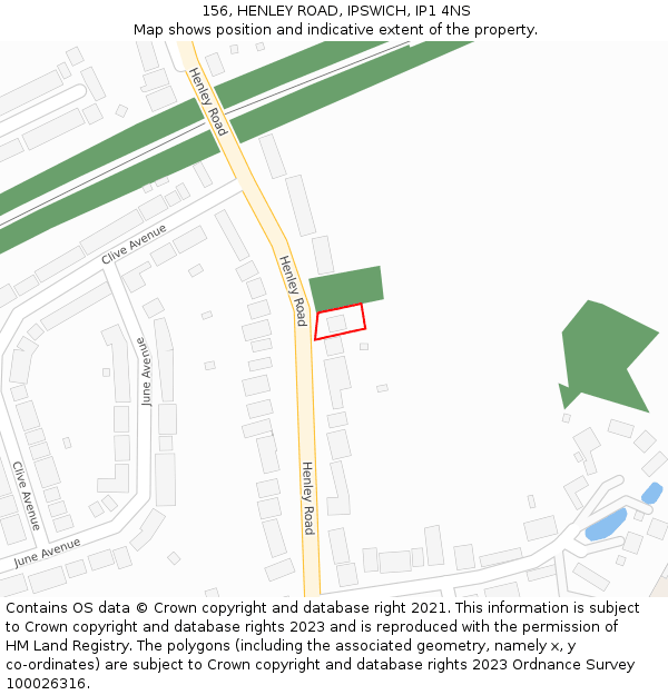 156, HENLEY ROAD, IPSWICH, IP1 4NS: Location map and indicative extent of plot