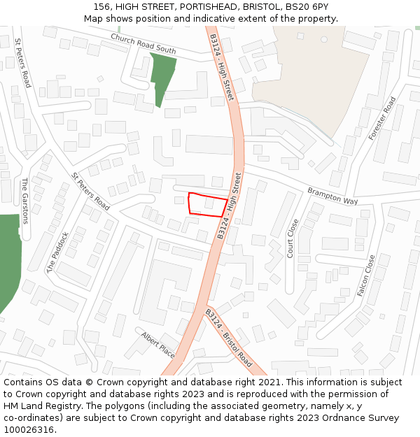 156, HIGH STREET, PORTISHEAD, BRISTOL, BS20 6PY: Location map and indicative extent of plot