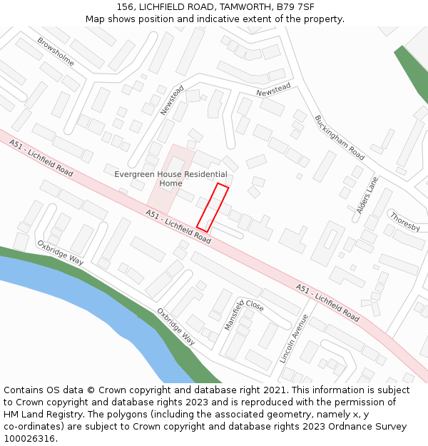 156, LICHFIELD ROAD, TAMWORTH, B79 7SF: Location map and indicative extent of plot